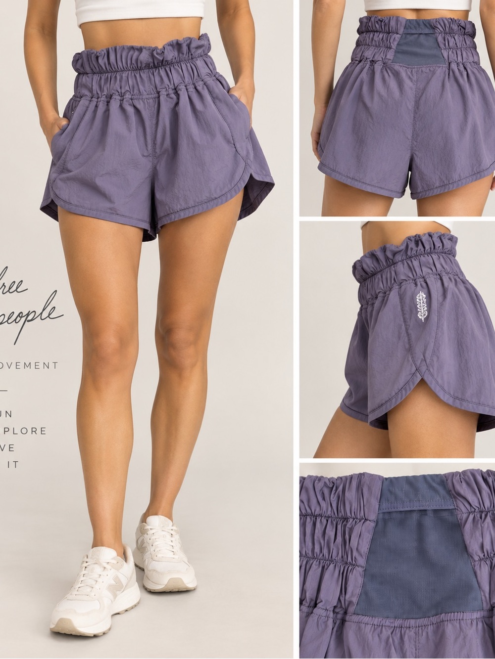Free People Lavender Ruched High-Waist Athletic Shorts